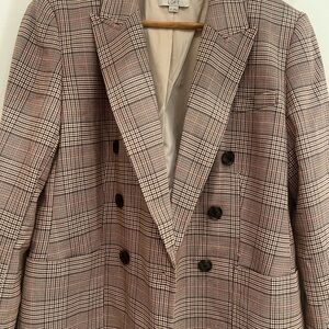 LOFT Women's Plaid Blazer - Cream and brown